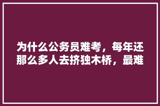为什么公务员难考，每年还那么多人去挤独木桥，最难的公务员考试题 教育科普