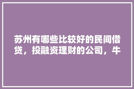 苏州有哪些比较好的民间借贷，投融资理财的公司，牛过桥最佳答案 建筑考试